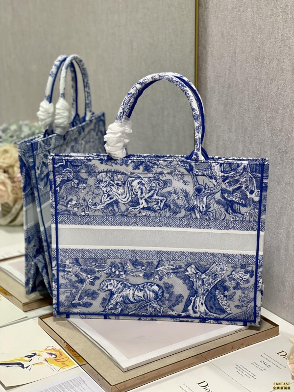 【透明熒光藍虎❤ 大號】 Dior book tote 購物袋