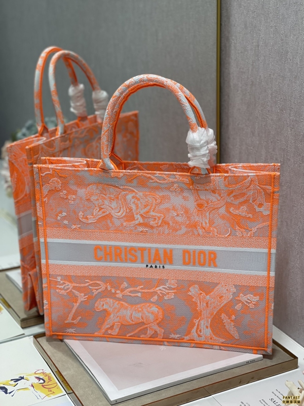 【透明熒光橙虎❤ 大號】 Dior book tote 購物袋