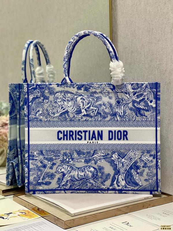 【透明熒光藍虎❤ 大號】 Dior book tote 購物袋