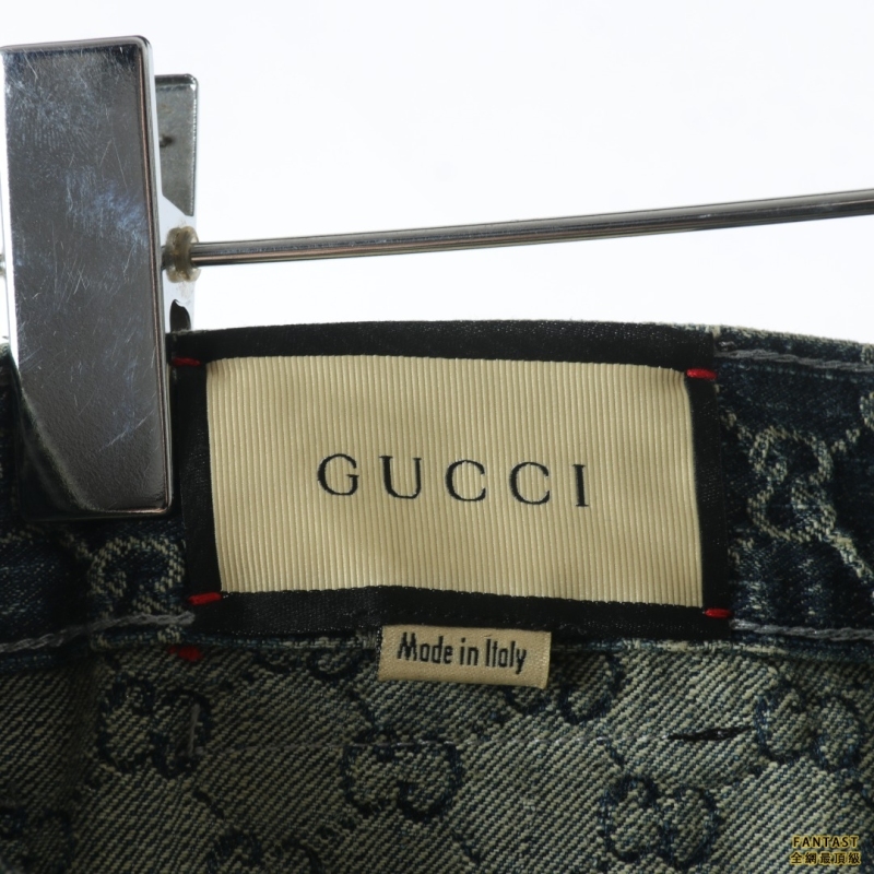 GUCCI/古馳 22FW  滿印LOGO水洗牛仔長褲