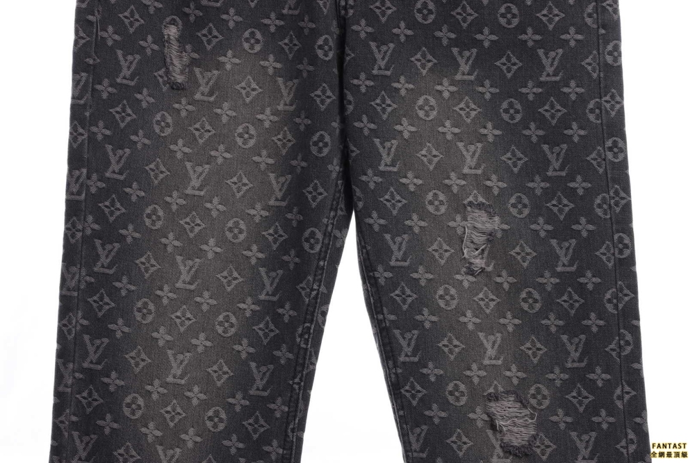 LV滿印做破牛仔長褲  