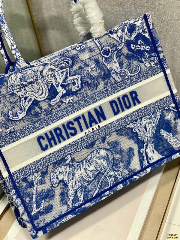 【透明熒光藍虎❤ 中號】 Dior book tote 購物袋