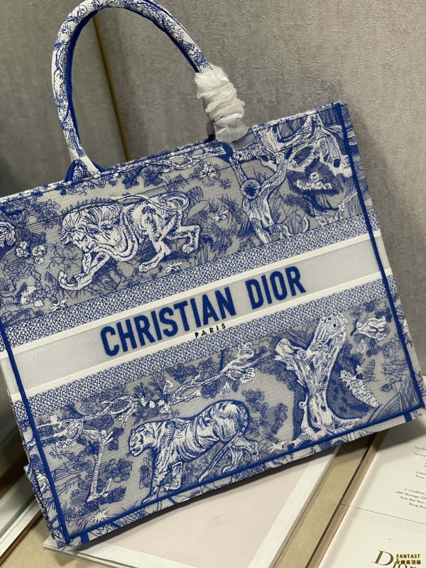 【透明熒光藍虎❤ 大號】 Dior book tote 購物袋