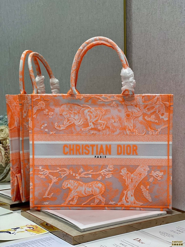 【透明熒光橙虎❤ 大號】 Dior book tote 購物袋