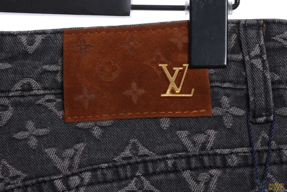 LV滿印做破牛仔長褲  