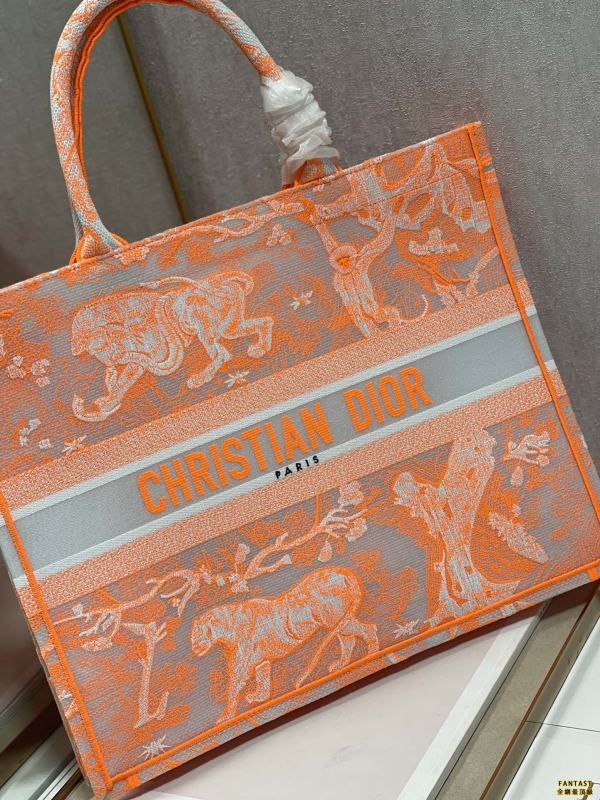 【透明熒光橙虎❤ 大號】 Dior book tote 購物袋