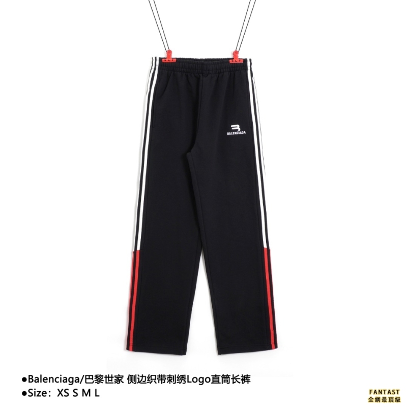 Balenciaga/巴黎世家 侧边织带刺绣Logo直筒长裤