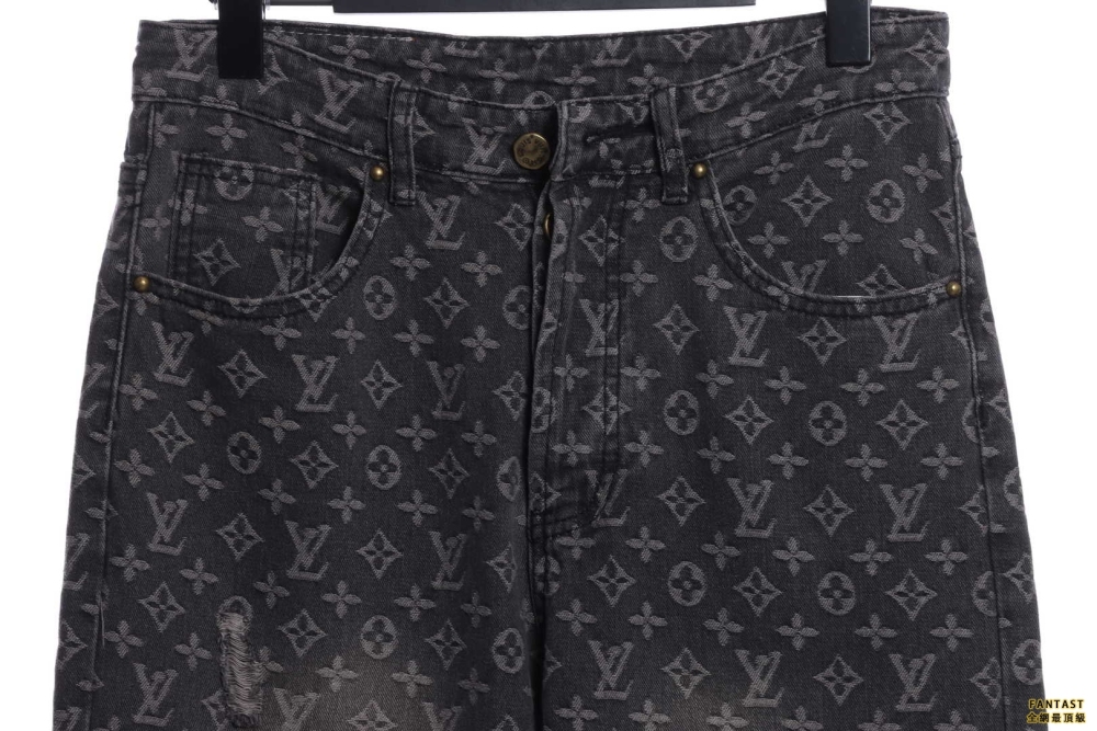 LV滿印做破牛仔長褲  