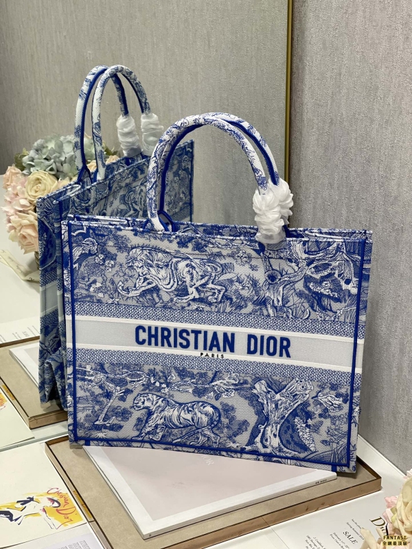 【透明熒光藍虎❤ 中號】 Dior book tote 購物袋