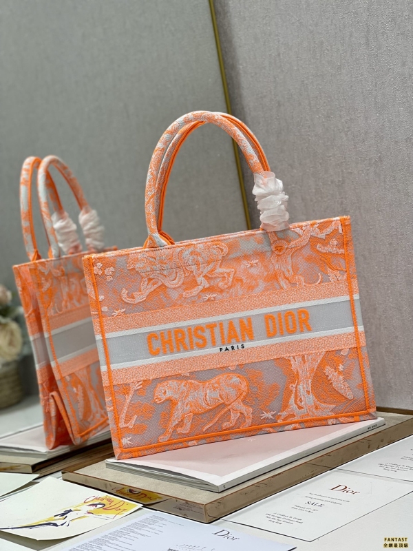 【透明熒光橙虎❤ 中號】 Dior book tote 購物袋