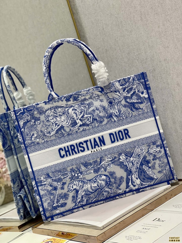 【透明熒光藍虎❤ 大號】 Dior book tote 購物袋