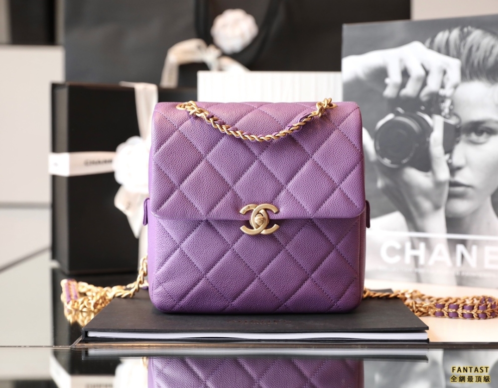 CHANEL22P 春夏系列 復古雙肩背包紫色