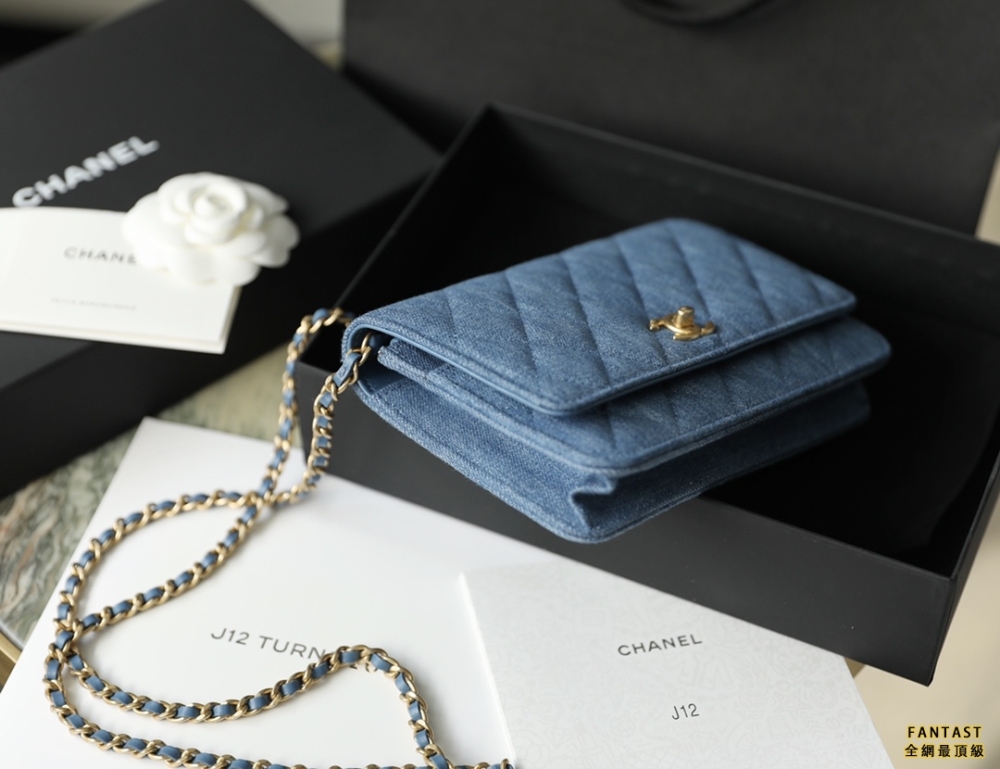 CHANEL 22c早春新款 Denim牛仔 鏈條金球WOC