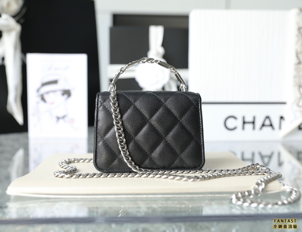 Chanel 22s春夏｜黑色小球 琺瑯手柄mini鏈條包