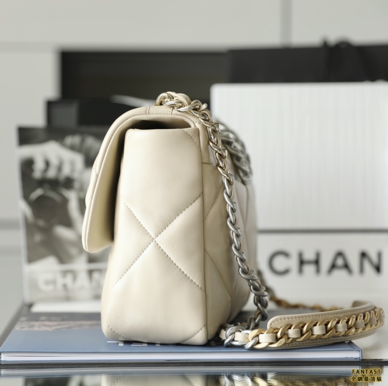 CHANEL香奈儿 19bag 2022c早春系列 淺奶茶銀扣