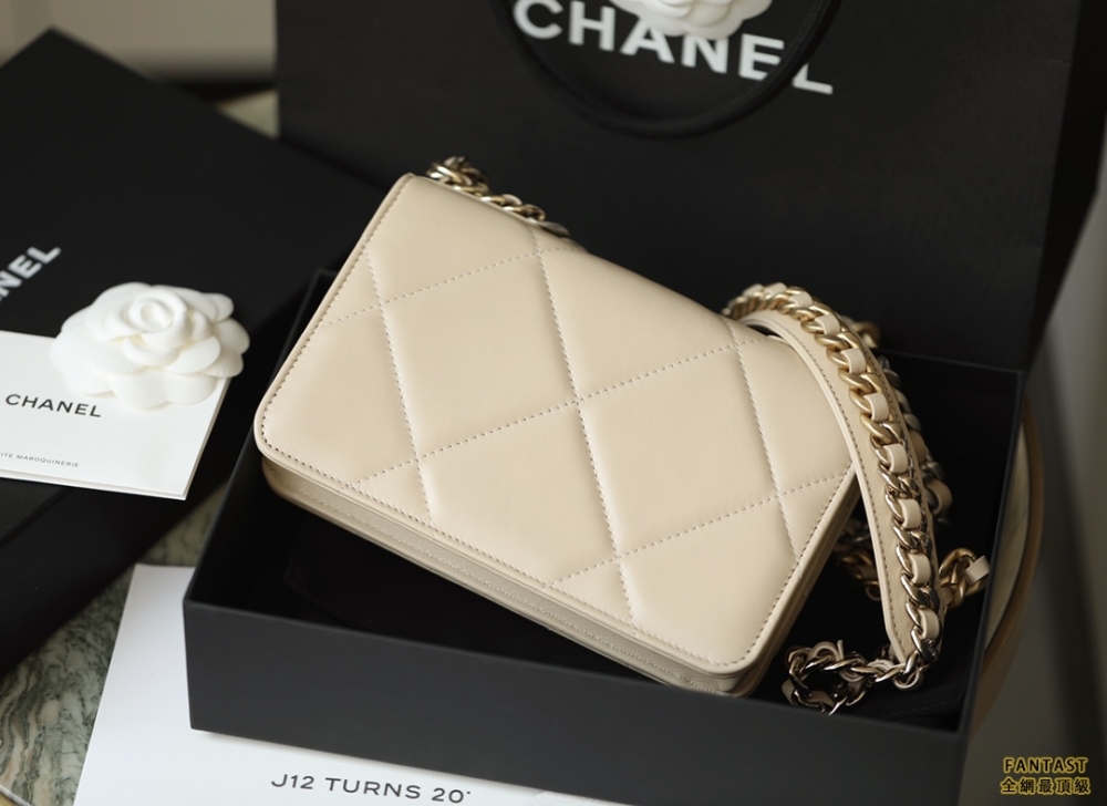 CHANEL22c早春新款 最新啞銀扣19WOC淺杏