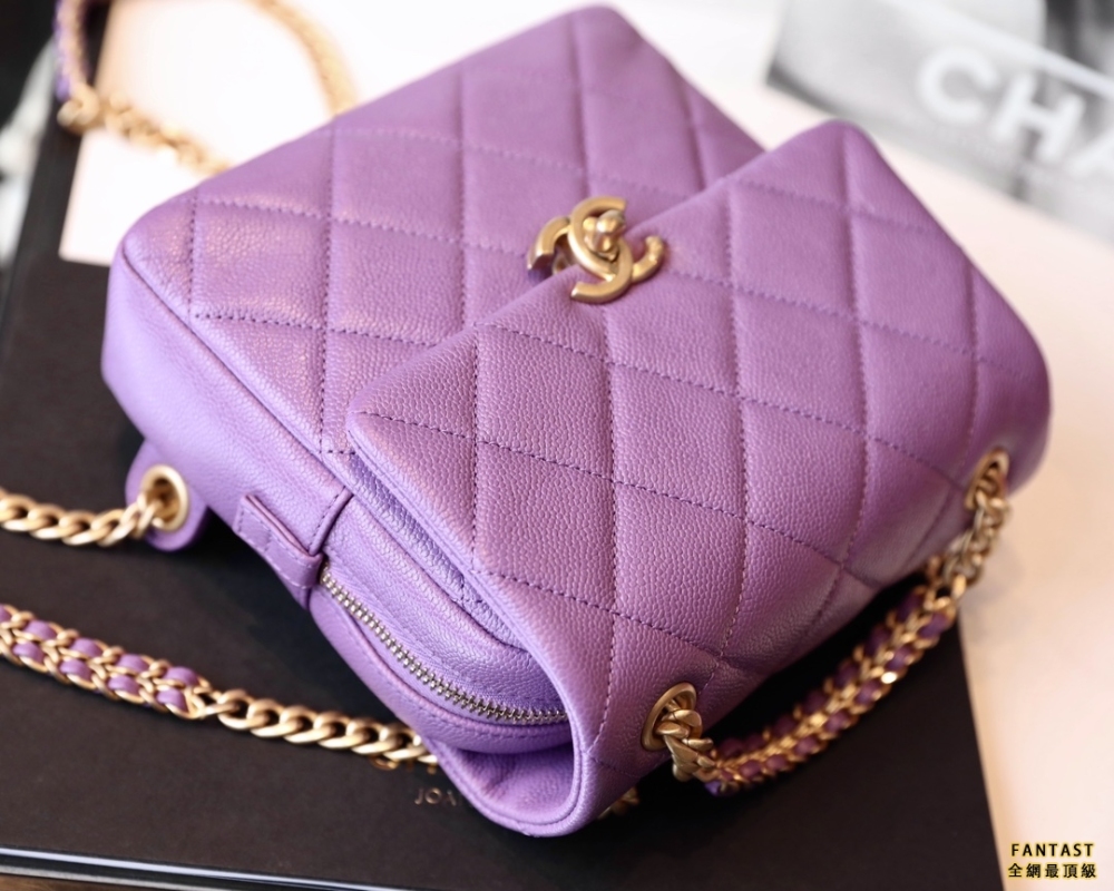 CHANEL22P 春夏系列 復古雙肩背包紫色