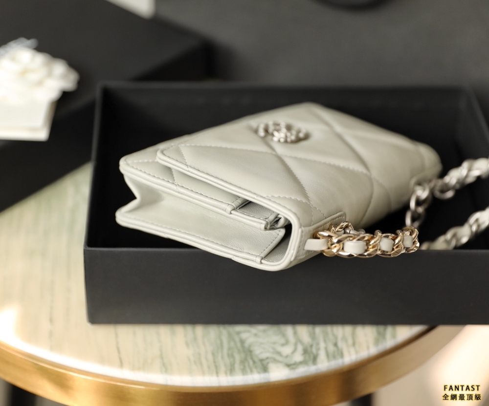 CHANEL22c早春新款 最新啞銀扣19WOC淺灰