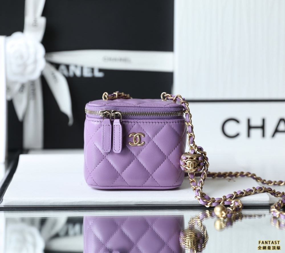CHANEL 22A手工坊 手柄長盒子化妝包 紫色