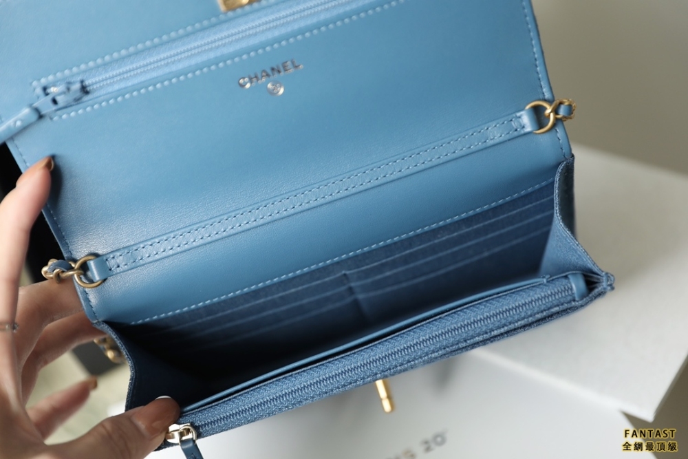 CHANEL 22c早春新款 Denim牛仔 鏈條金球WOC