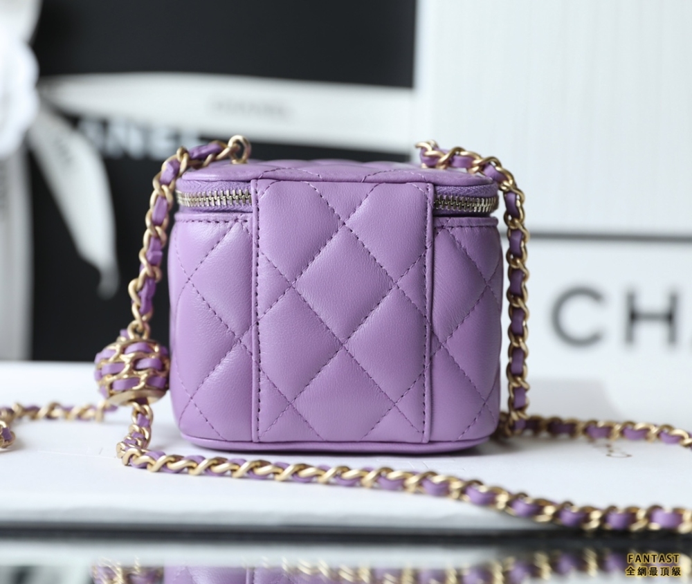 CHANEL 22A手工坊 手柄長盒子化妝包 紫色