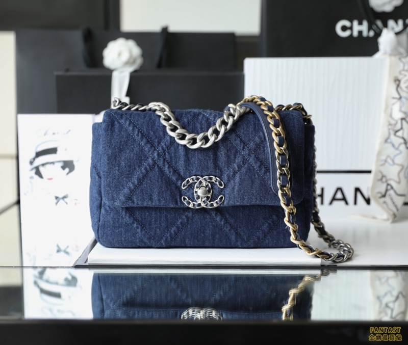 chanel ｜22p 春夏系列 19Bag丹寧牛仔深色砂銀扣