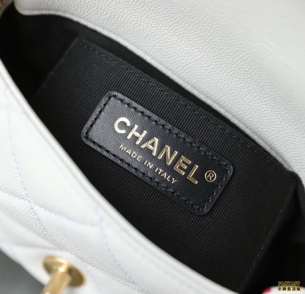 Chanel 22A手工坊 金幣口蓋包 mini白色