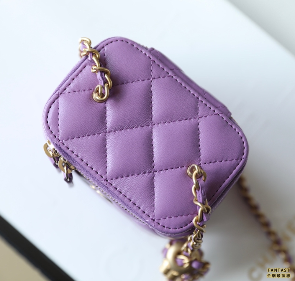 CHANEL 22A手工坊 手柄長盒子化妝包 紫色