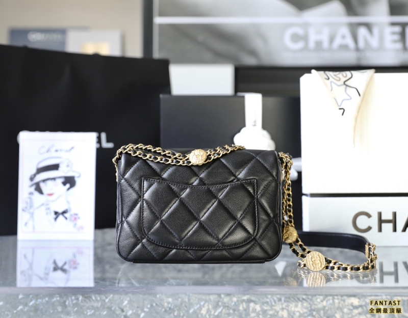 Chanel 22A手工坊｜ 金幣鏈條口蓋包 大mini黑色