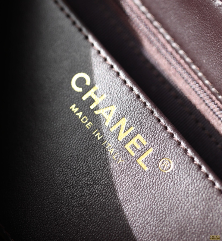 Chanel 22k秋冬 小金柱調節鏈口蓋包/深棕 