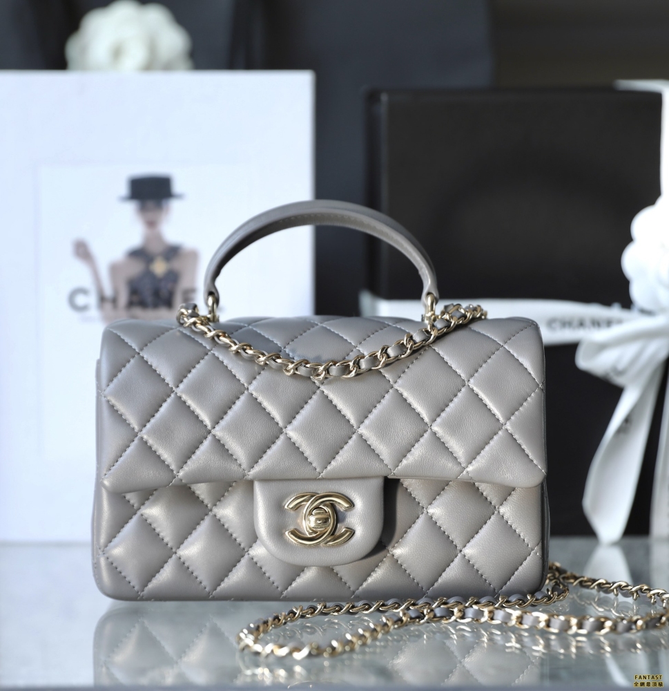 Chanel 22a手工坊 mini口蓋CF手提包 深灰色