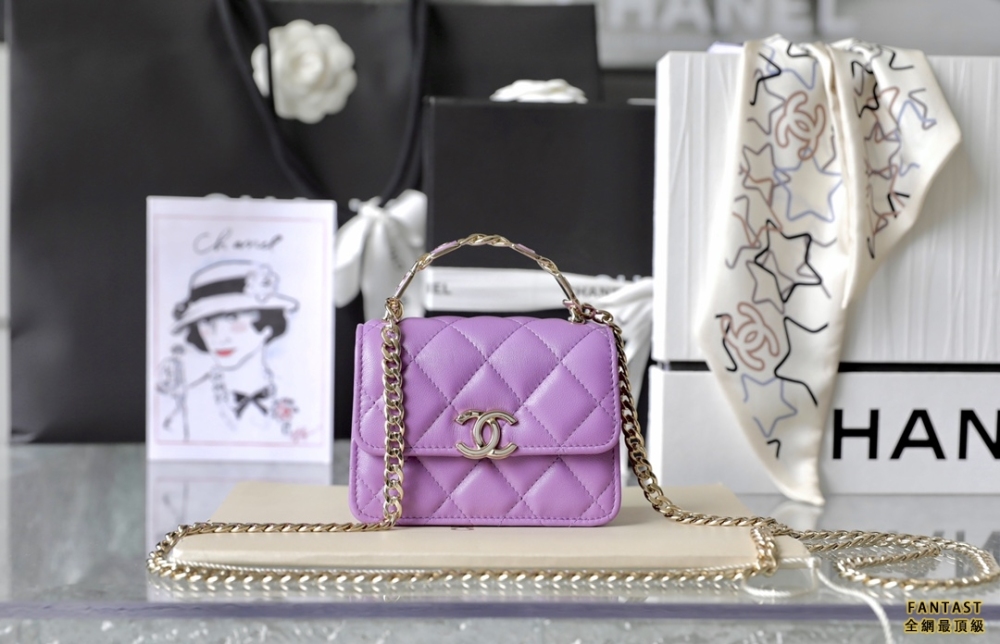 琺瑯手柄mini鏈條包 Chanel 22s春夏｜紫色