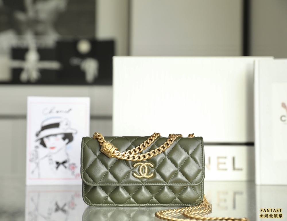 Chanel 22k秋冬 金柱調節鏈Woc 古巴綠色