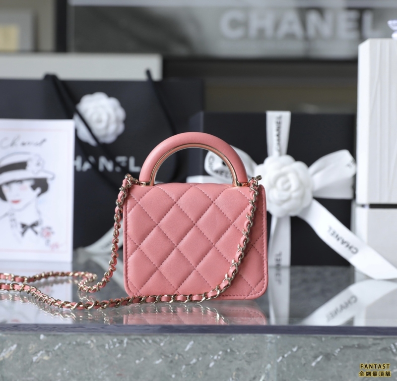 Chanel 22A手工坊系列 Mini手柄鏈條小包 粉色