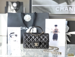 Chanel 22A手工坊 Mini口蓋CF手提包 黑色 