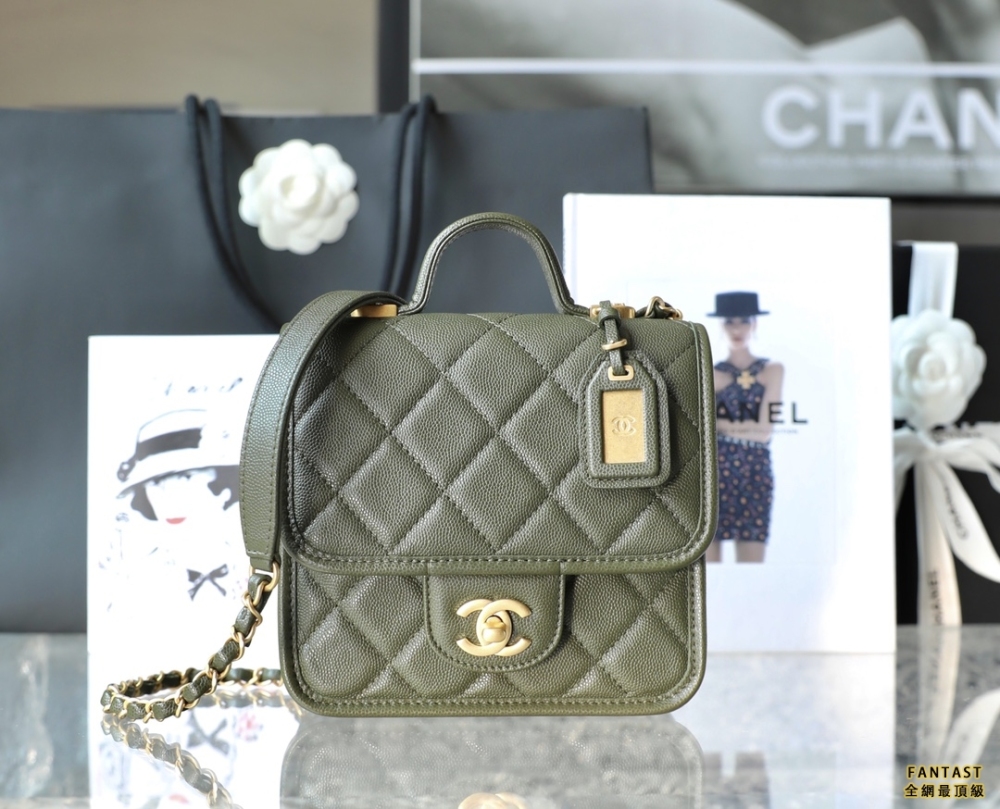 Chanel 22k秋冬 手柄口蓋包/郵差包 古巴綠 