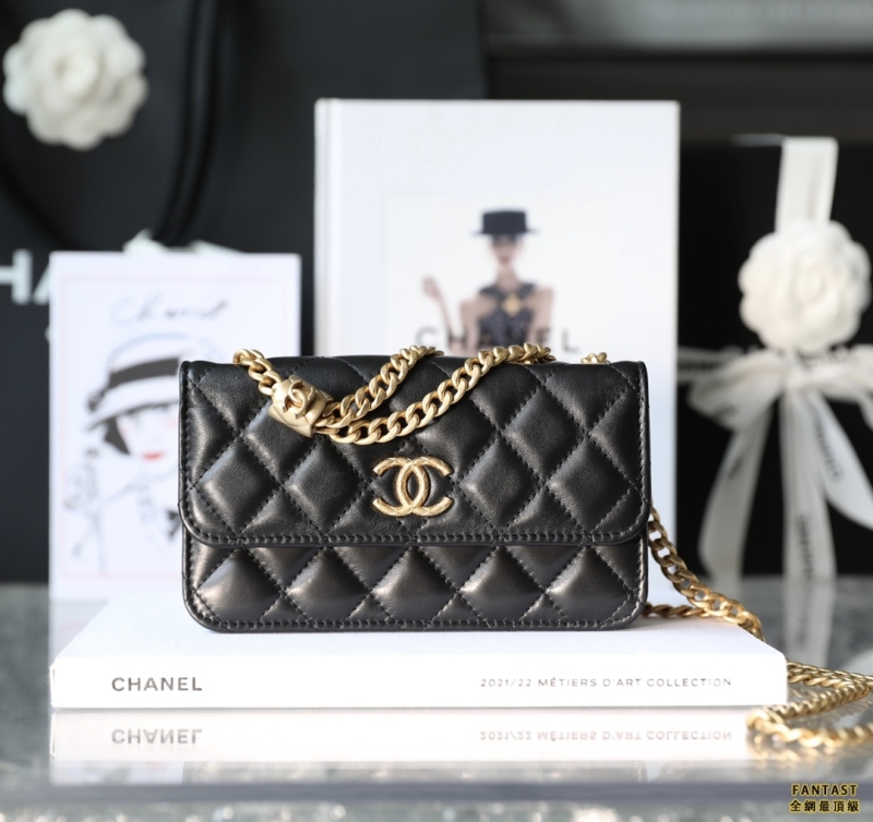 Chanel 22k秋冬 小金柱調節鏈手機包 黑色