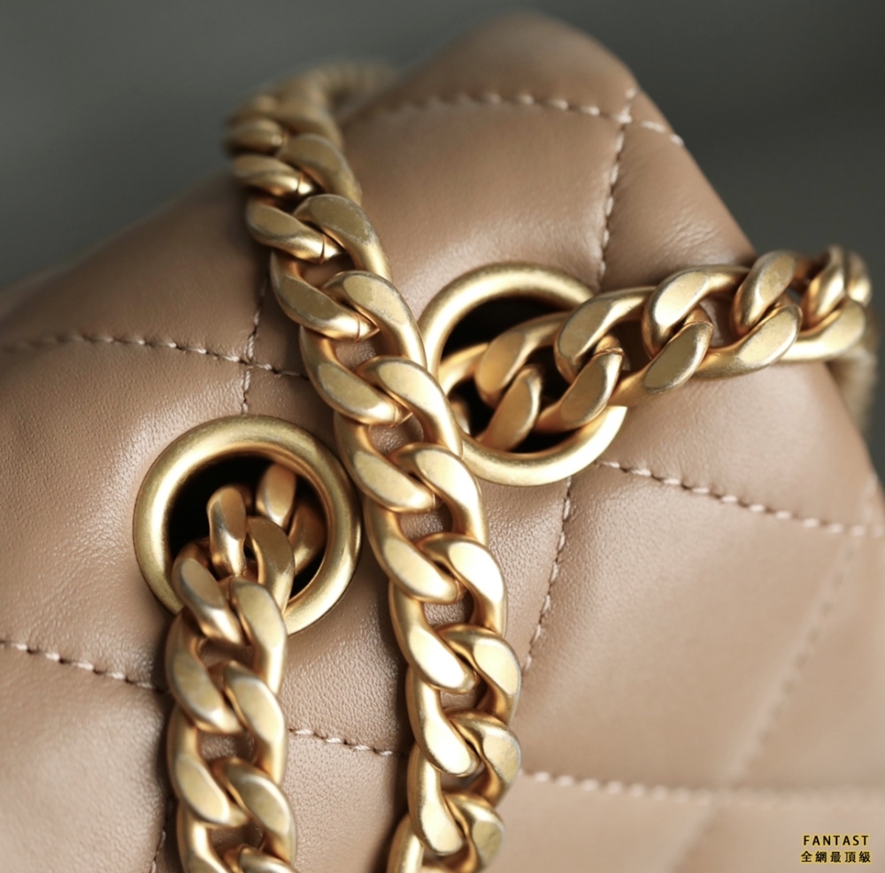 Chanel 22K秋冬 小金柱調節鏈口蓋包大號 奶茶色 