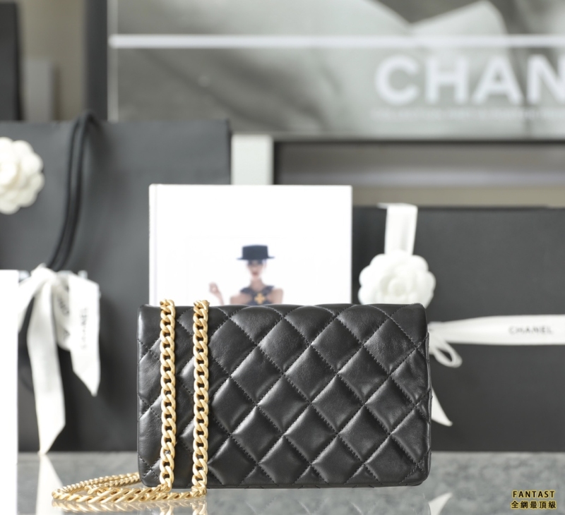 Chanel 22K秋冬 小金柱調節鏈口蓋包小號 黑色 