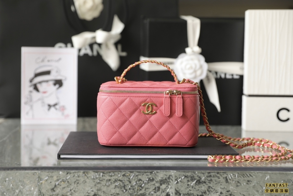 chanel 22s｜字母手柄長盒子 復古手腕化妝盒子 珊瑚粉
