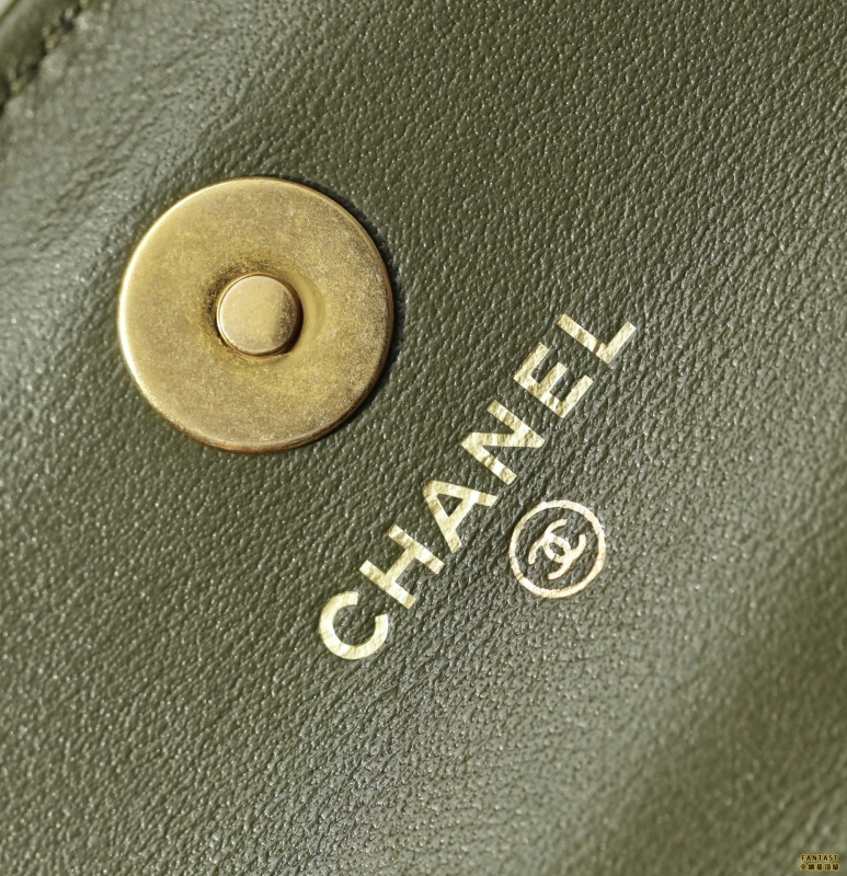 Chanel 22k秋冬 小金柱調節鏈手機包 古巴綠