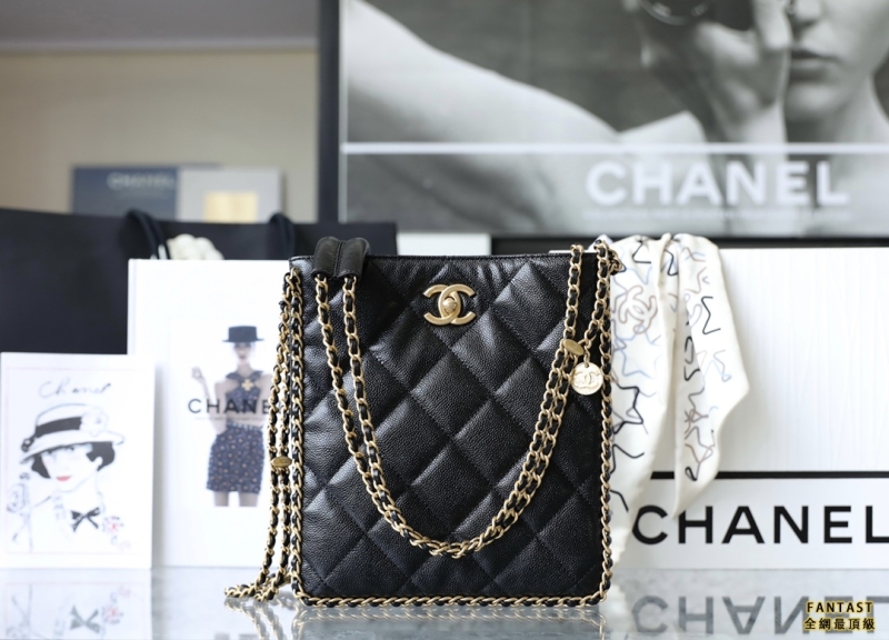 Chanel22/23秋冬 鏈條鑲邊購物袋 黑色