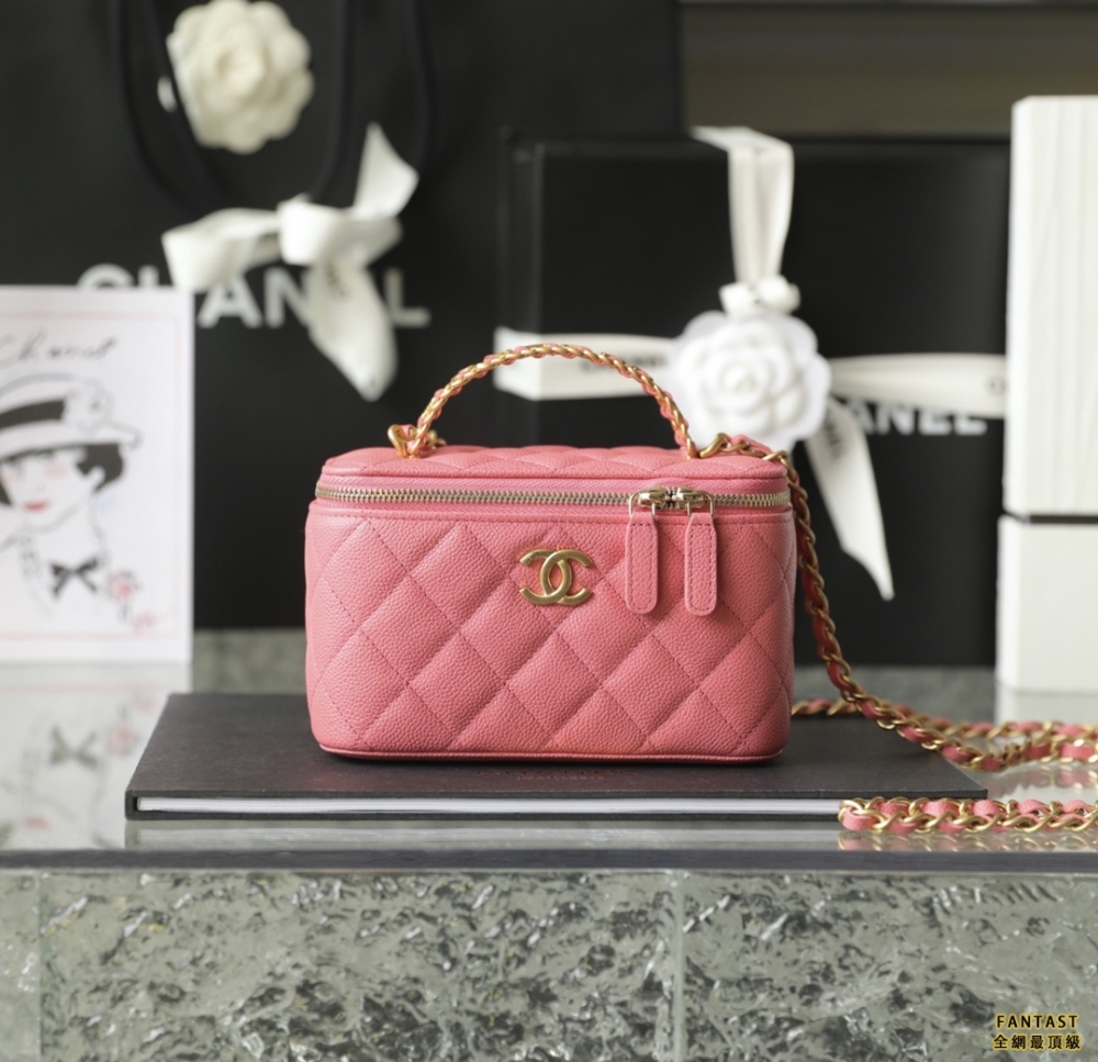 chanel 22s｜字母手柄長盒子 復古手腕化妝盒子 珊瑚粉