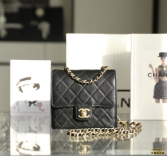 Chanel 22k秋冬系列 Mini口蓋包/方胖子 黑色