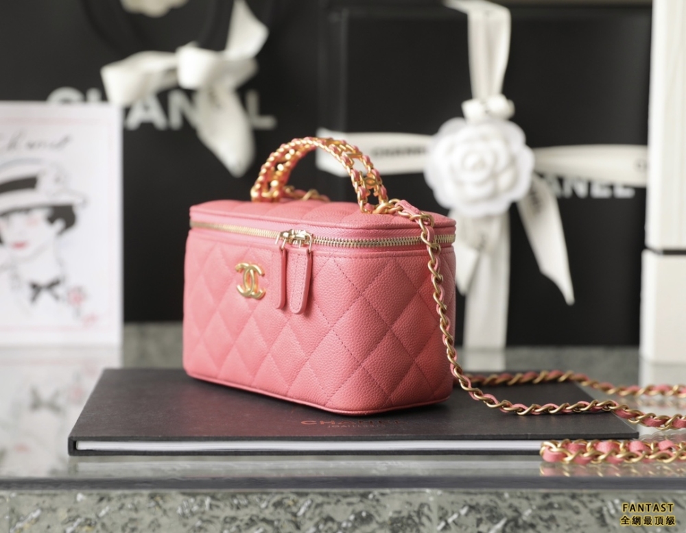 chanel 22s｜字母手柄長盒子 復古手腕化妝盒子 珊瑚粉