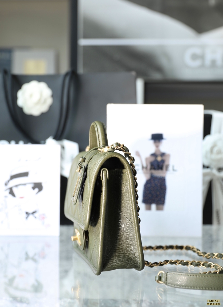 Chanel 22k秋冬 手柄口蓋包/郵差包 古巴綠 