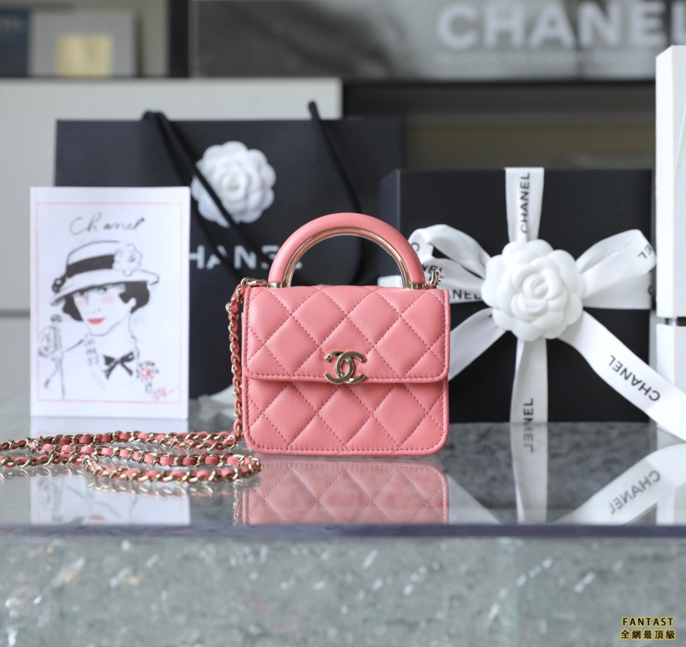 Chanel 22A手工坊系列 Mini手柄鏈條小包 粉色