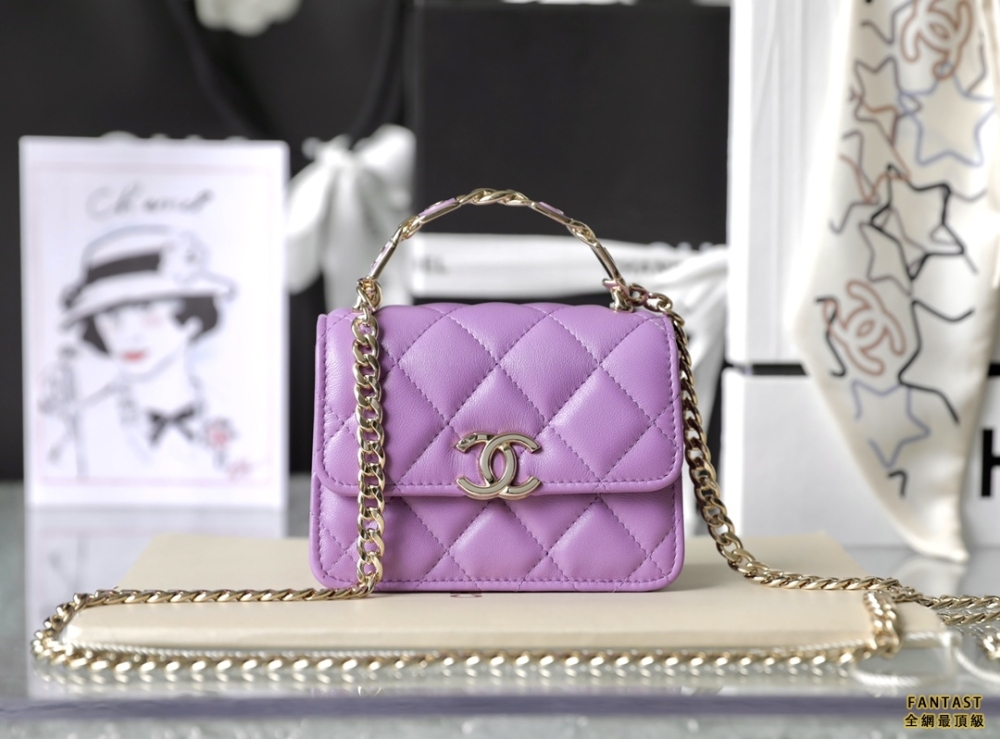 琺瑯手柄mini鏈條包 Chanel 22s春夏｜紫色