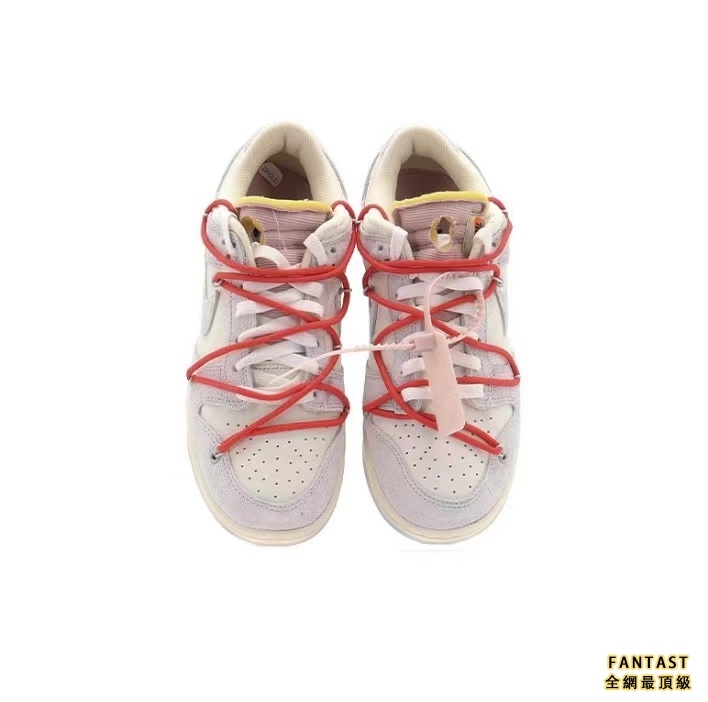 【Unicorn獨家版本】OFF-WHITE x Nike Low “The 50”NO.33聯名款 紅鞋帶淡粉扣  時尚低幫悠閒板鞋 灰白