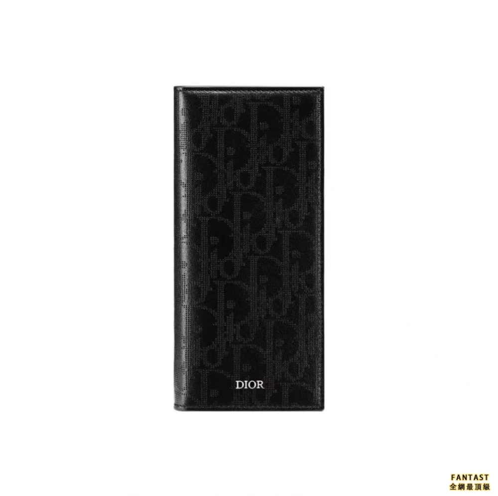 DIOR 迪奧 Oblique Galaxy 老花滿印印花效果皮革 豎版長款錢包卡包 男款 黑色